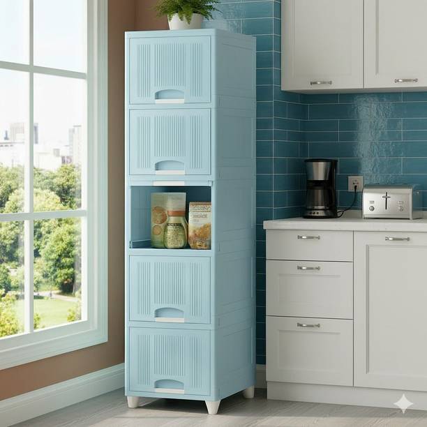 MAXTID 5 Layer Blue Clothes Organizer for Bedroom Wardrobe Plastic Kitchen Cabinet