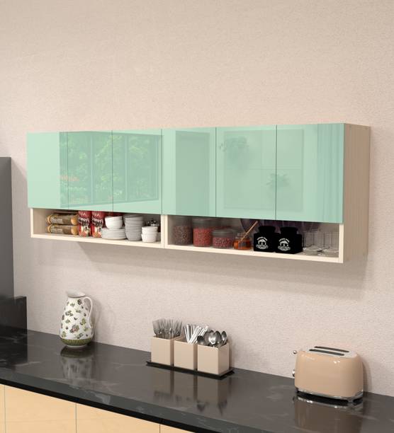 SPECIALITY PANELS 6 Door Mirror glossy triple layer UV resistant handless shutter, Organizer Shelf Engineered Wood Crockery Cabinet