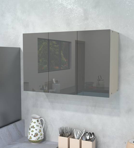 SPECIALITY PANELS 3 Door Mirror Glossy triple layered UV resistant handless shutter, French cleat Engineered Wood Crockery Cabinet