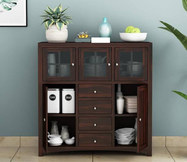 BAGARI ARTS Solid Sheesham Wood Kitchen Storage Cabinet | Multi-Shelf Unit for Crockery Solid Wood Kitchen Cabinet