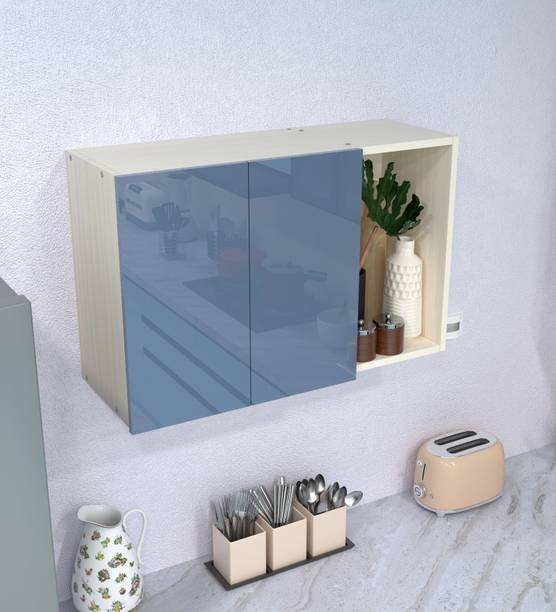 SPECIALITY PANELS 2 Door Mirror glossy triple layer UV resistant handless shutter with 3 Shelf Engineered Wood Crockery Cabinet