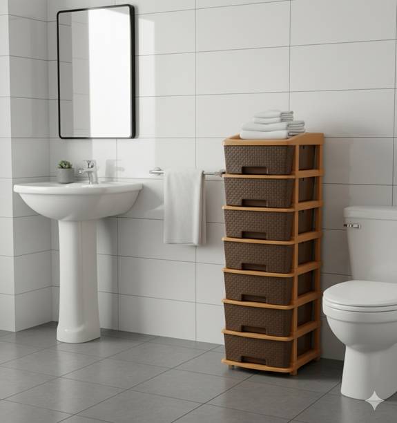 MAXTID 7 Layer Brown Nakoda Plastic Drawer Shelf for Storage Plastic Kitchen Trolley