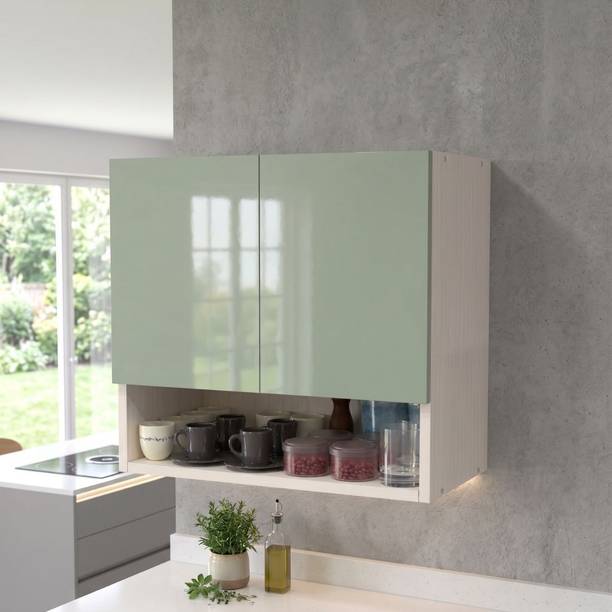SPECIALITY PANELS 2 Door Mirror glossy triple layer UV resistant handless shutter, Organizer Shelf Engineered Wood Kitchen Cabinet