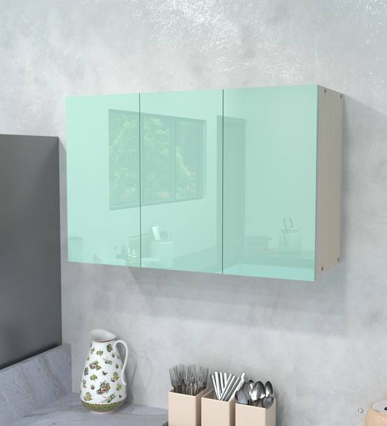 SPECIALITY PANELS 3 Door Mirror Glossy triple layered UV Resistant handless shutter, French cleat Engineered Wood Crockery Cabinet