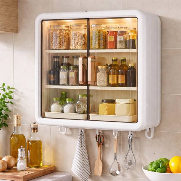 J-Bizz Plastic Crockery Cabinet White DIY Kitchen Bathroom Storage Cabinet Plastic Kitchen Cabinet