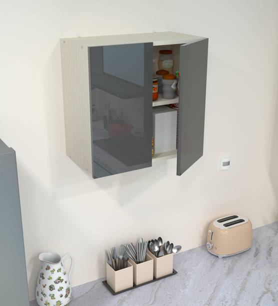 SPECIALITY PANELS 2 Door Mirror Glossy triple layered UV resistant handless shutter, French cleat Engineered Wood Kitchen Cabinet