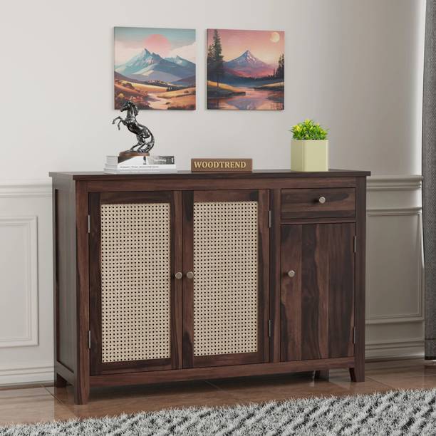 WOODTREND Sheesham Solid Wood Cane Sideboard With Multiple Shelves For Kitchen/ Storage Solid Wood Kitchen Cabinet