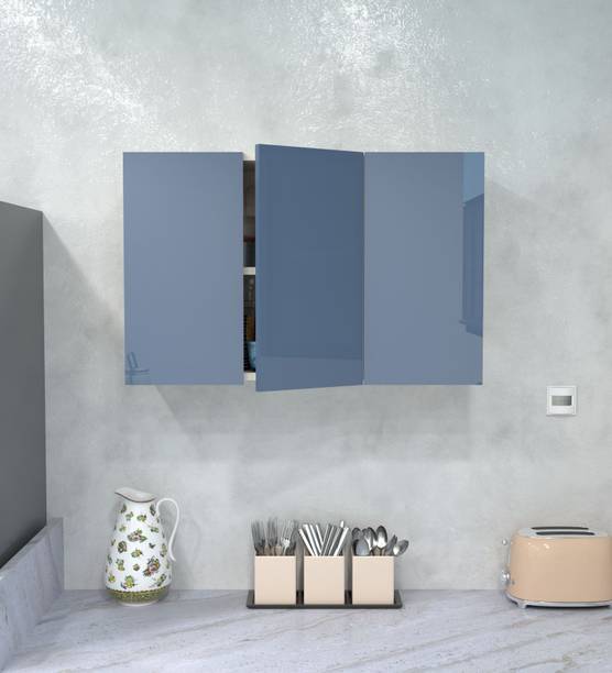Flipkart Perfect Homes 3 Door Mirror Glossy triple layered UV Resistant handless shutter, French cleat Engineered Wood Kitchen Cabinet