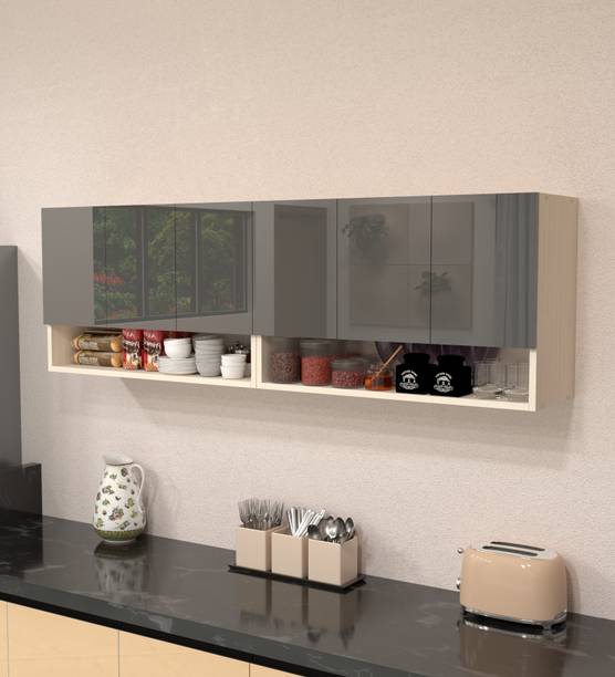 SPECIALITY PANELS 6 Door Mirror glossy triple layer UV resistant handless shutter, Organizer Shelf Engineered Wood Crockery Cabinet