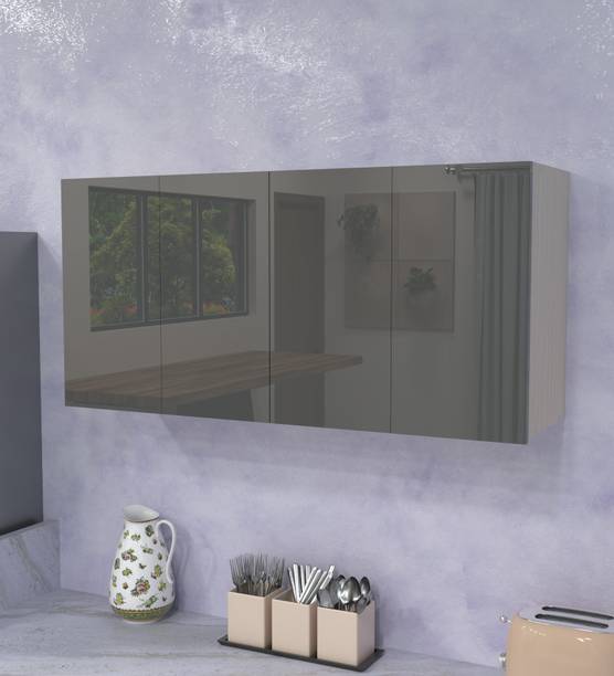 SPECIALITY PANELS 4 Door Mirror Glossy triple layered UV Resistant handless shutter, French cleat Engineered Wood Crockery Cabinet