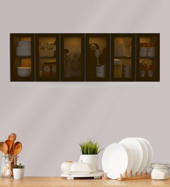 SPECIALITY PANELS Aluminium Black Profile 6 Brown Tinted Glass handless shutters Engineered Wood Kitchen Cabinet