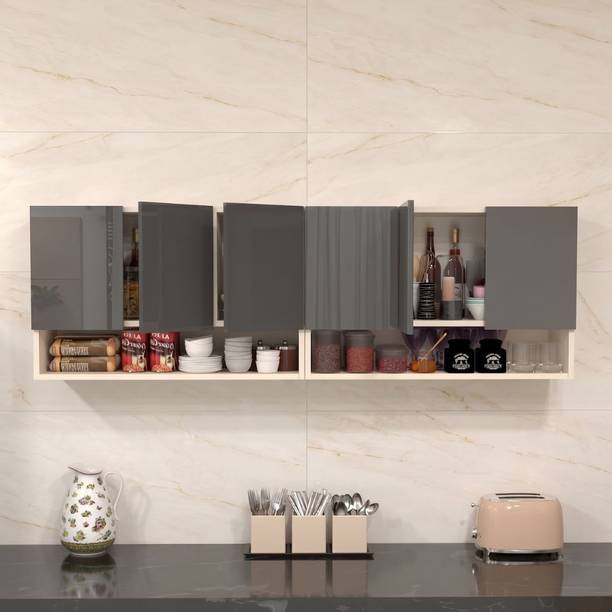 SPECIALITY PANELS 6 Door Mirror Glossy triple layered handless shutter Free assembly by Brand Engineered Wood Crockery Cabinet