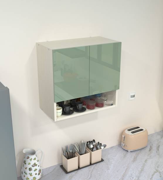 SPECIALITY PANELS 2 Door Mirror glossy triple layer UV resistant handless shutter, Organizer Shelf Engineered Wood Kitchen Cabinet