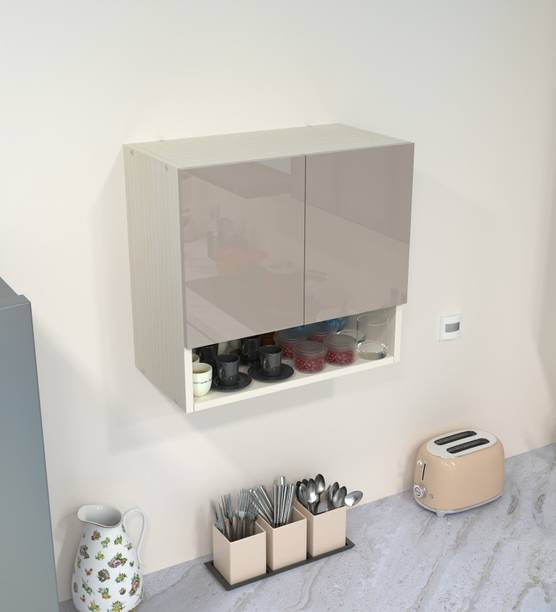 SPECIALITY PANELS 2 Door Mirror glossy triple layer UV resistant handless shutter, Organizer Shelf Engineered Wood Kitchen Cabinet