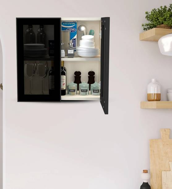 SPECIALITY PANELS Aluminium Black Profile 2 Grey Tinted Glass handless shutters, French cleat Engineered Wood Crockery Cabinet