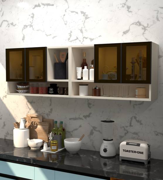 SPECIALITY PANELS Aluminium Profile 4 Brown Tinted Glass handless, 6 Organizer Shelf, French Cleat Engineered Wood Crockery Cabinet