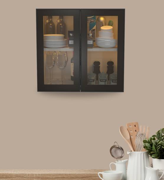 SPECIALITY PANELS Aluminium Black Profile 2 Door Partial Transparent Brown Tinted Glass handless Metal Kitchen Cabinet
