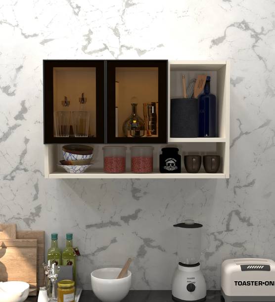 SPECIALITY PANELS Aluminium Profile 2 Brown Tinted Glass handless, OrganizerShelf, French Cleat Engineered Wood Kitchen Cabinet