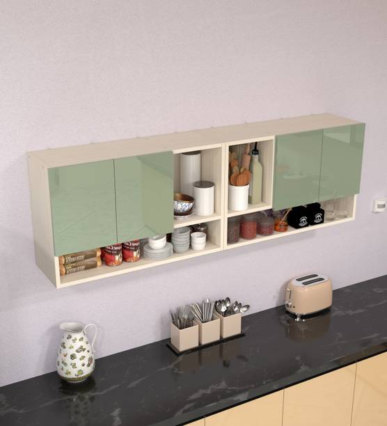 SPECIALITY PANELS 4 Door Mirror glossy triple layer UV resistant handless shutter with 6 Shelf Engineered Wood Kitchen Cabinet