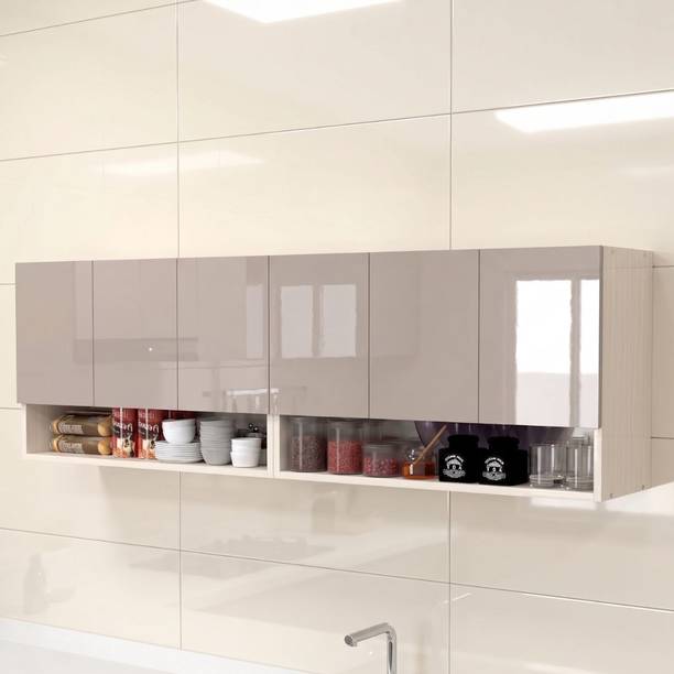 SPECIALITY PANELS 6 Door Mirror Glossy triple layered handless shutter Free assembly by Brand Engineered Wood Crockery Cabinet