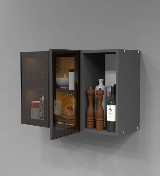 SPECIALITY PANELS Aluminium Profile 2 Brown Tinted Glass handless with 3 Shelfs, French cleat Engineered Wood Crockery Cabinet