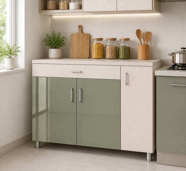 SPECIALITY PANELS High Gloss UV-Resistant 3-Door, 7-Shelf Organizer with Utility Drawer Engineered Wood Kitchen Cabinet