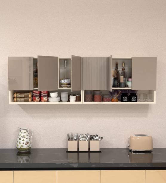 SPECIALITY PANELS 6 Door Mirror glossy triple layer UV resistant handless shutter, Organizer Shelf Engineered Wood Crockery Cabinet