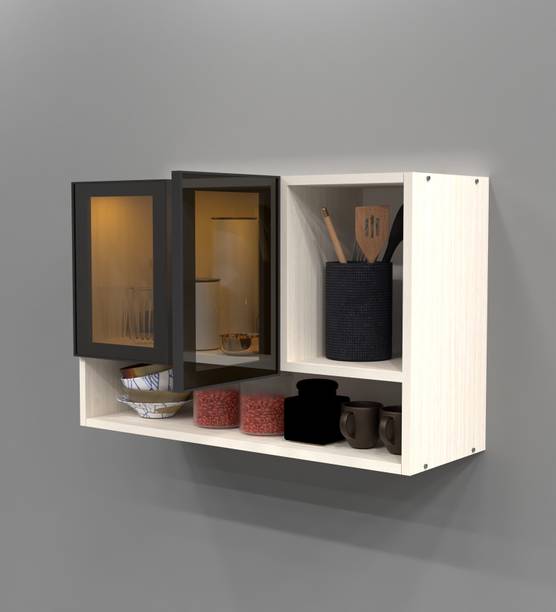 SPECIALITY PANELS Aluminium Profile 2 Brown Tinted Glass handless, OrganizerShelf, French Cleat Engineered Wood Kitchen Cabinet