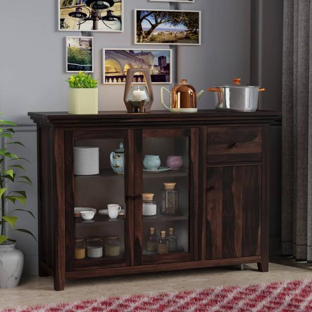 Shubhankar Art Solid Wood Kitchen Cabinet |Wooden Crockery Unit Showcase & Storage Almirah Rack Solid Wood Kitchen Cabinet