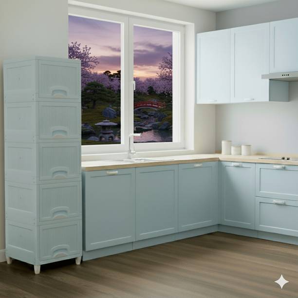 MAXTID 5 Layer Blue Modular Storage Box for Dressing Area and Wardrobe Use Plastic Kitchen Cabinet