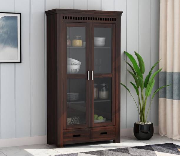 shree natural ®Wooden Kitchen Cabinet with 2 Drawers & 3 Shelf for Living Room Solid Wood Crockery Cabinet