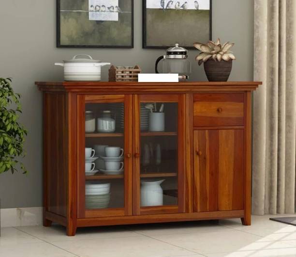 WOODTREND Solid Sheesham Wood Kitchen Cabinet With Multiple Shelves For Kitchen/ Storage Solid Wood Kitchen Cabinet