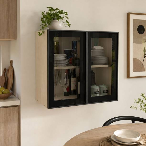 SPECIALITY PANELS Black Profile 2 Door Grey Tinted Glass handless Shutter Free assembly by Brand Engineered Wood Crockery Cabinet