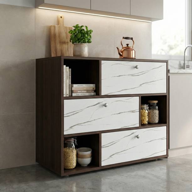 NITYAM Premium Quality Kitchen Crockery Cabinet Unit Almirah For Storage Engineered Wood Kitchen Cabinet