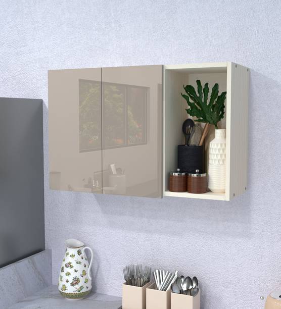 SPECIALITY PANELS 2 Door Mirror glossy triple layer UV resistant handless shutter with 3 Shelf Engineered Wood Crockery Cabinet