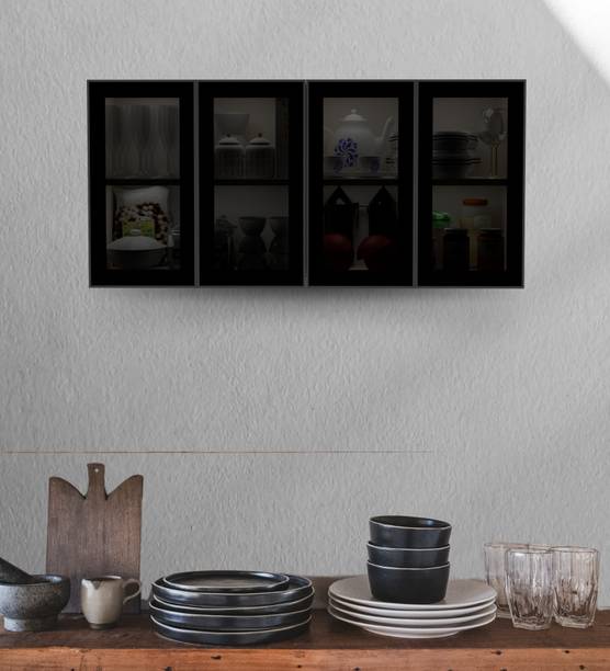 SPECIALITY PANELS Aluminium Black Profile 4 Grey Tinted Glass handless shutters, French cleat Engineered Wood Kitchen Cabinet