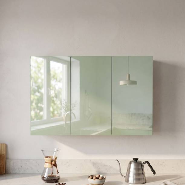 SPECIALITY PANELS 3 Door Mirror Glossy triple layered UV resistant handless shutter, French cleat Engineered Wood Kitchen Cabinet