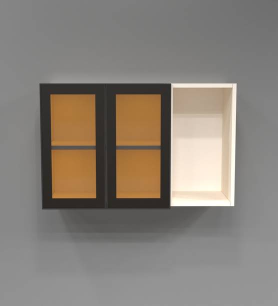 SPECIALITY PANELS Aluminium Profile 2 Brown Tinted Glass handless with 3 Shelfs, French cleat Engineered Wood Kitchen Cabinet