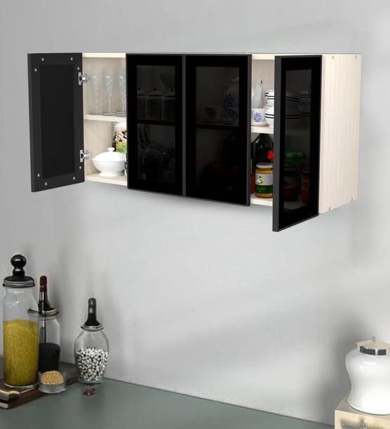 SPECIALITY PANELS Aluminium Black Profile 4 Grey Tinted Glass handless shutters, French cleat Engineered Wood Crockery Cabinet