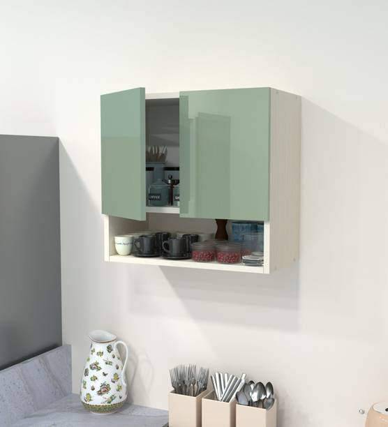 SPECIALITY PANELS 2 Door Mirror glossy triple layer UV resistant handless shutter, Organizer Shelf Engineered Wood Kitchen Cabinet