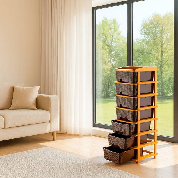 MAXTID 7 Layer Brown Nakoda Plastic Drawer For Clothe:Versatile Cupboard Free Standing Plastic Kitchen Cabinet