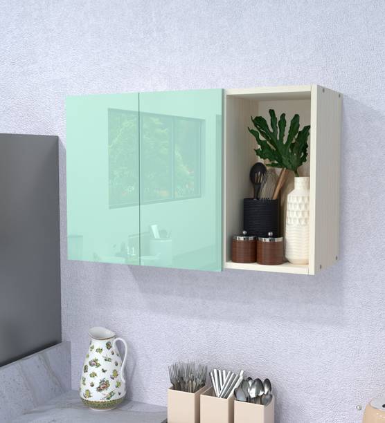 SPECIALITY PANELS 2 Door Mirror glossy triple layer UV resistant handless shutter with 3 Shelf Engineered Wood Crockery Cabinet
