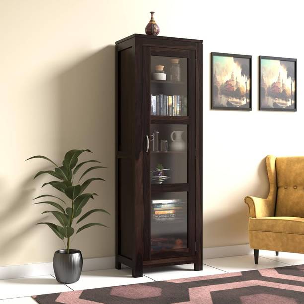 Credenza ooden Bookshelf Cabinet With Glass Door Storage Solid Wood Semi-Open Book Shelf