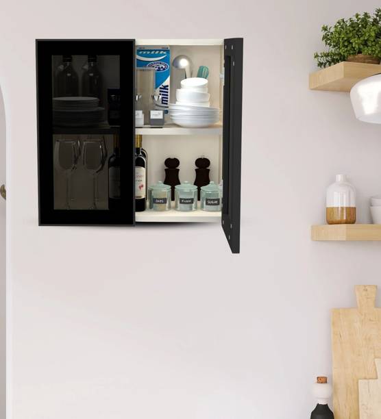 SPECIALITY PANELS Black Profile 2 Door Grey Tinted Glass handless Shutter Free assembly by Brand Engineered Wood Crockery Cabinet