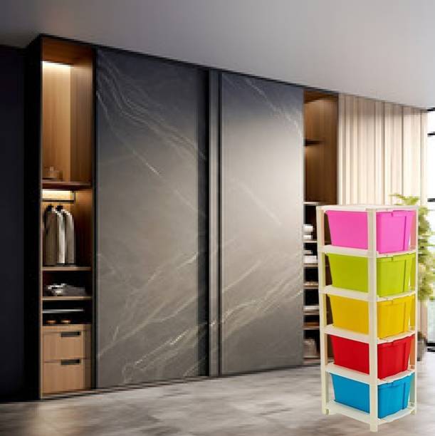 MURLI 5 Layer Plastic Foldable Cabinet For Storage Plastic Modular Drawer Plastic Kitchen Cabinet