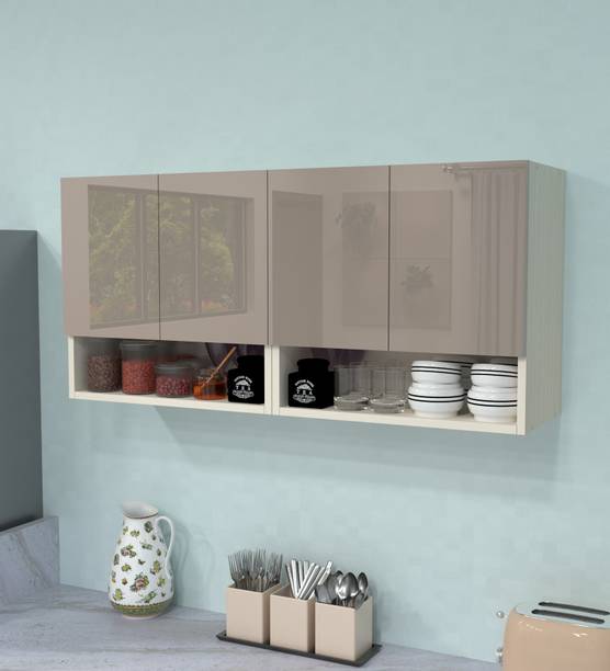 SPECIALITY PANELS 4 Door Mirror glossy triple layer UV resistant handless shutter, Organizer Shelf Engineered Wood Crockery Cabinet