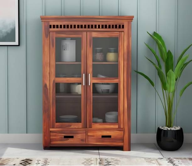 BAGARI ARTS Solid Sheesham Wood Kitchen Storage Cabinet | Multi-Shelf Unit for Crockery Solid Wood Kitchen Cabinet