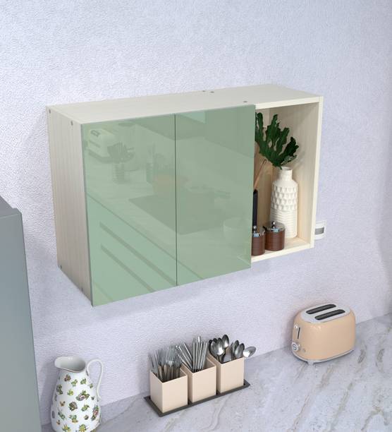 SPECIALITY PANELS 2 Door Mirror glossy triple layer UV resistant handless shutter with 3 Shelf Engineered Wood Kitchen Cabinet