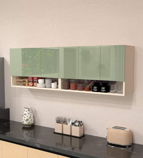 SPECIALITY PANELS 6 Door Mirror glossy triple layer UV resistant handless shutter, Organizer Shelf Engineered Wood Crockery Cabinet