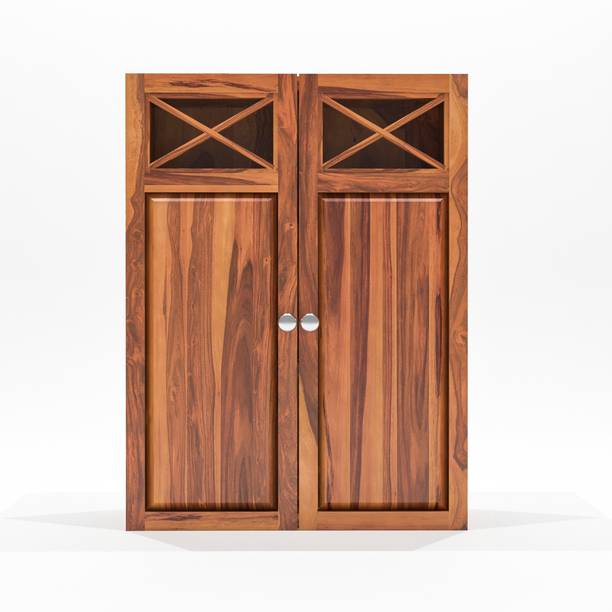 Lakdesha Ganesham Signature Wooden Kitchen Rack in natural finish Solid Wood Crockery Cabinet